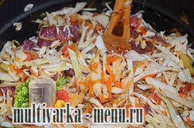 капуста тушеная с говядиной в мультиварке Приготовление капусты тушеной с говядиной в мультиварке